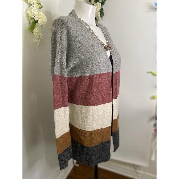 Pinque Womens Cardigan Sweater Long Sleeve Open Front Striped Pockets Size Small - Picture 2 of 16